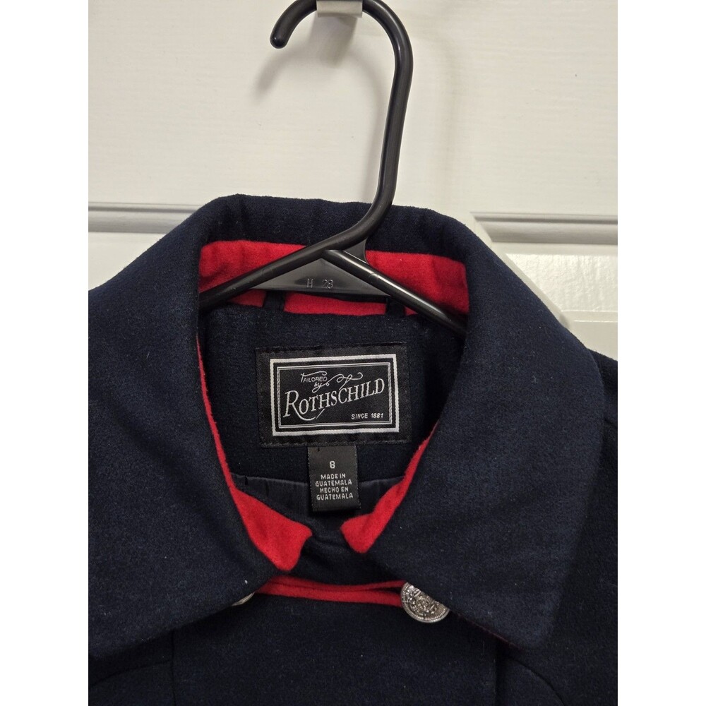 Tailored by Rothschild Girls Military Dress Coat Navy Blue Red Trim Silver 8 - Picture 2 of 3